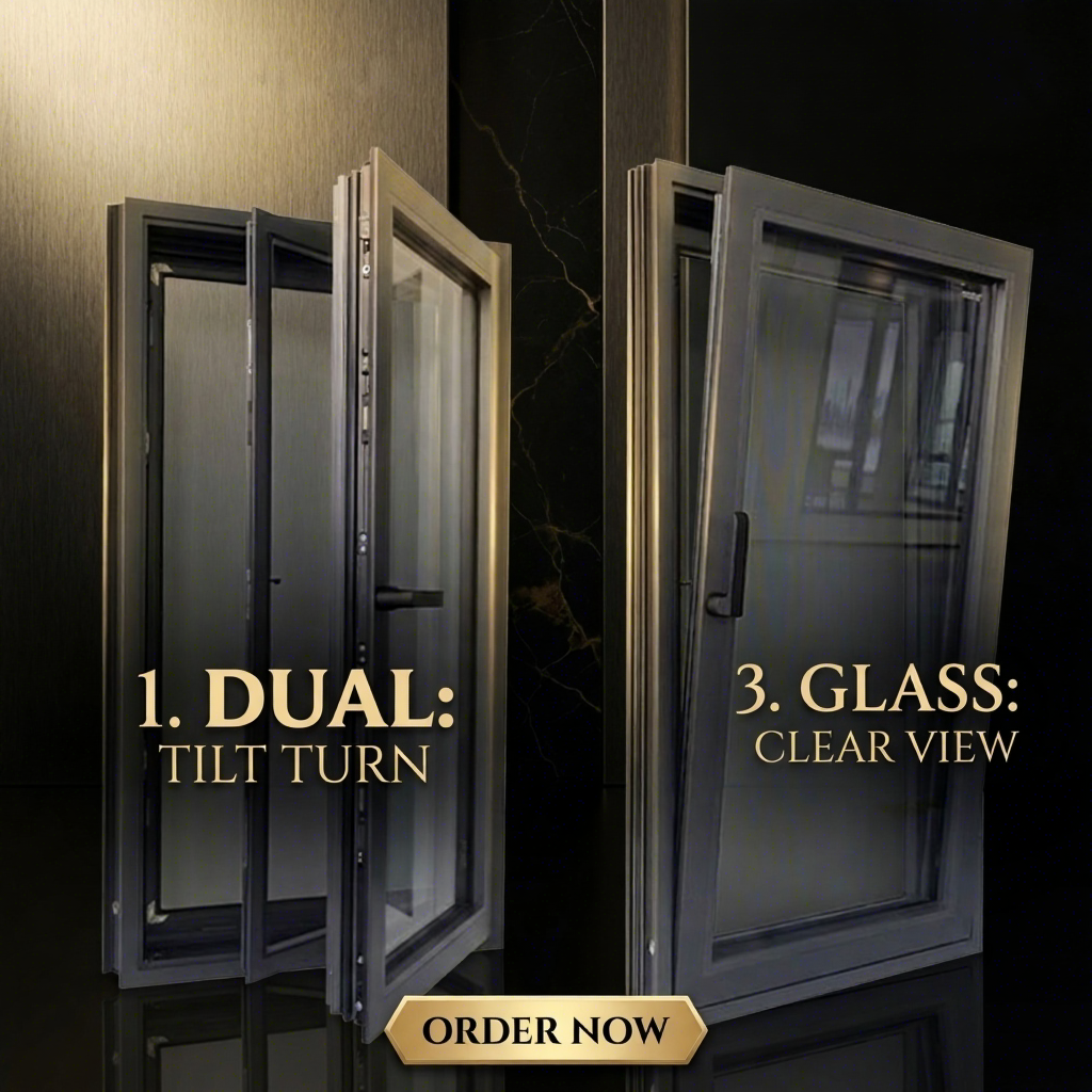 ZCSUNG Black Aluminum Casement Window Slim Narrow Frame Tilt Turn Ventilation Sound Insulated for Villa Apartment Projects