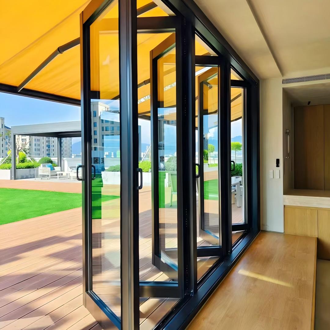Modern Black Slim Frame Aluminum Bifold Doors Free Technical Drawing Support