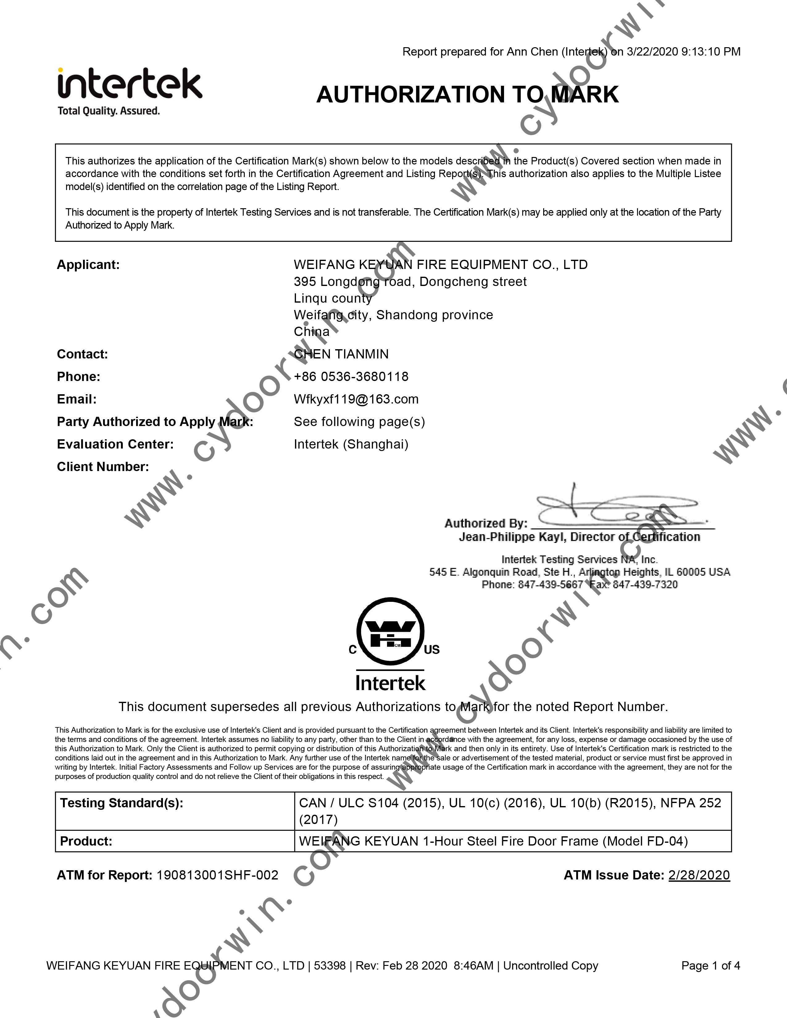 Product Certificate