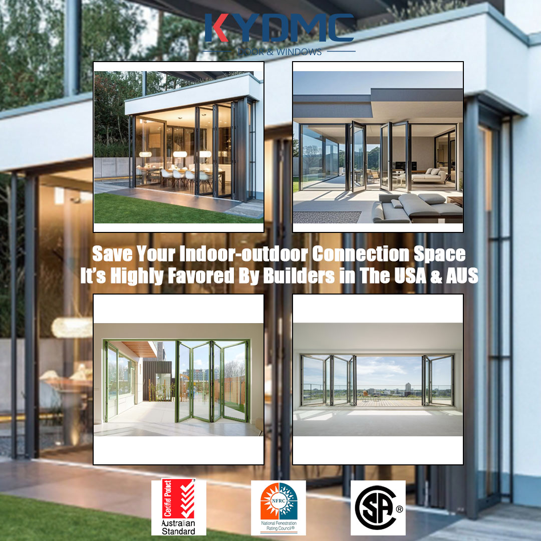 Custom Builder Double Glass Aluminum Patio Bifold Doors Large Glass Five Panels Black Frame Outdoor American Bifold Doors