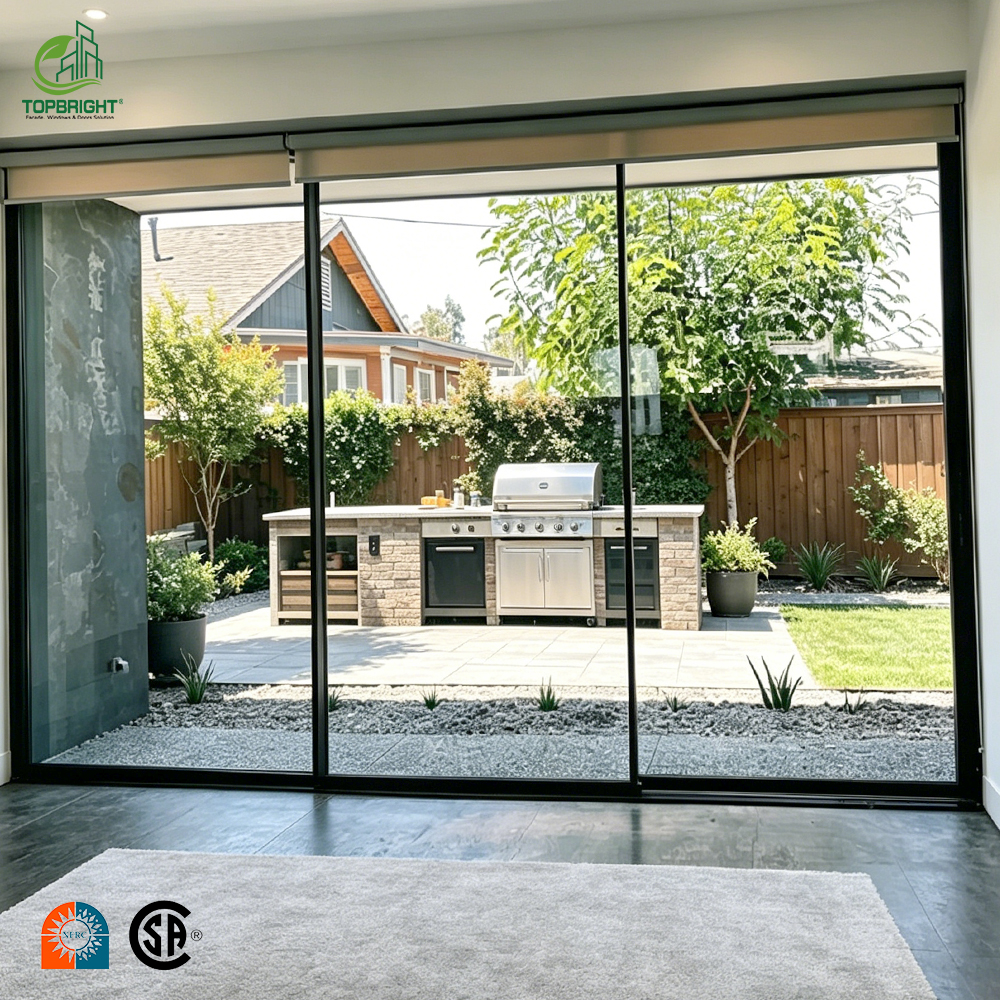 Topbright Custom Double Glazed Thermal Break Glass Doors Modern Minimalist Slim Frame Aluminum Sliding Doors for Luxury Homes