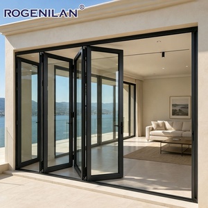 Rogenilan Balcony Windproof Tempered Glass Foldable Folding Door Aluminum Double Glass Accordion Fold Patio Door