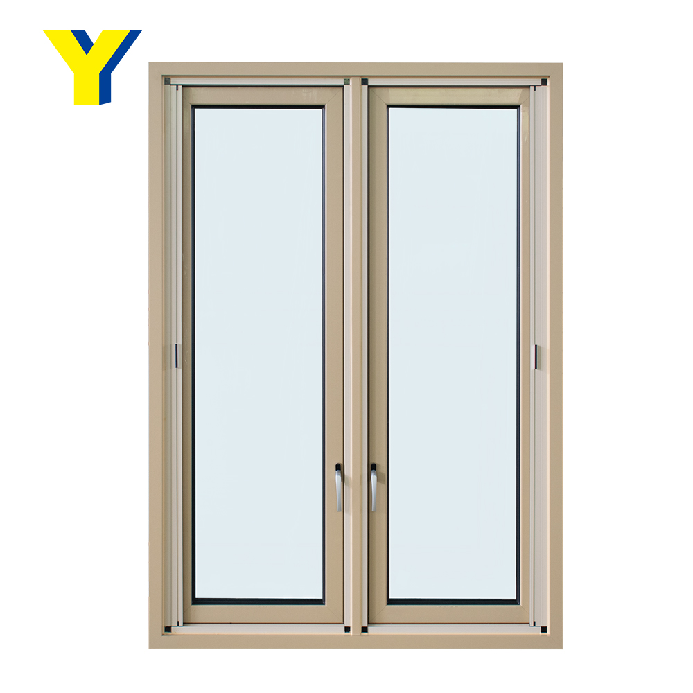 Wood Grain Finish Aluminum French Casement Window/double Glazed Casement Window