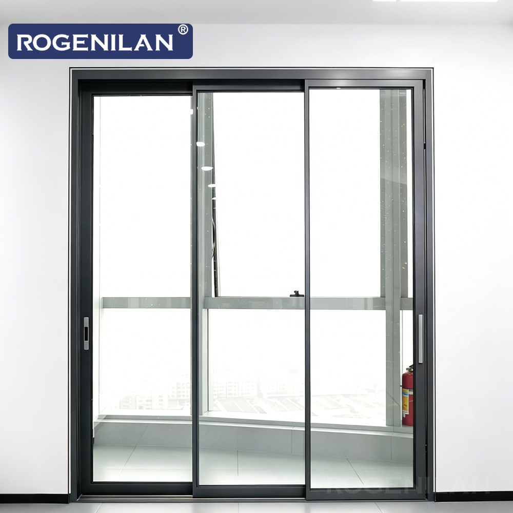 Rogenilan Modern Ultra Slim Three Track Aluminum Sliding Door Energy Saving Low-E Glazed Sliding Door For Homes