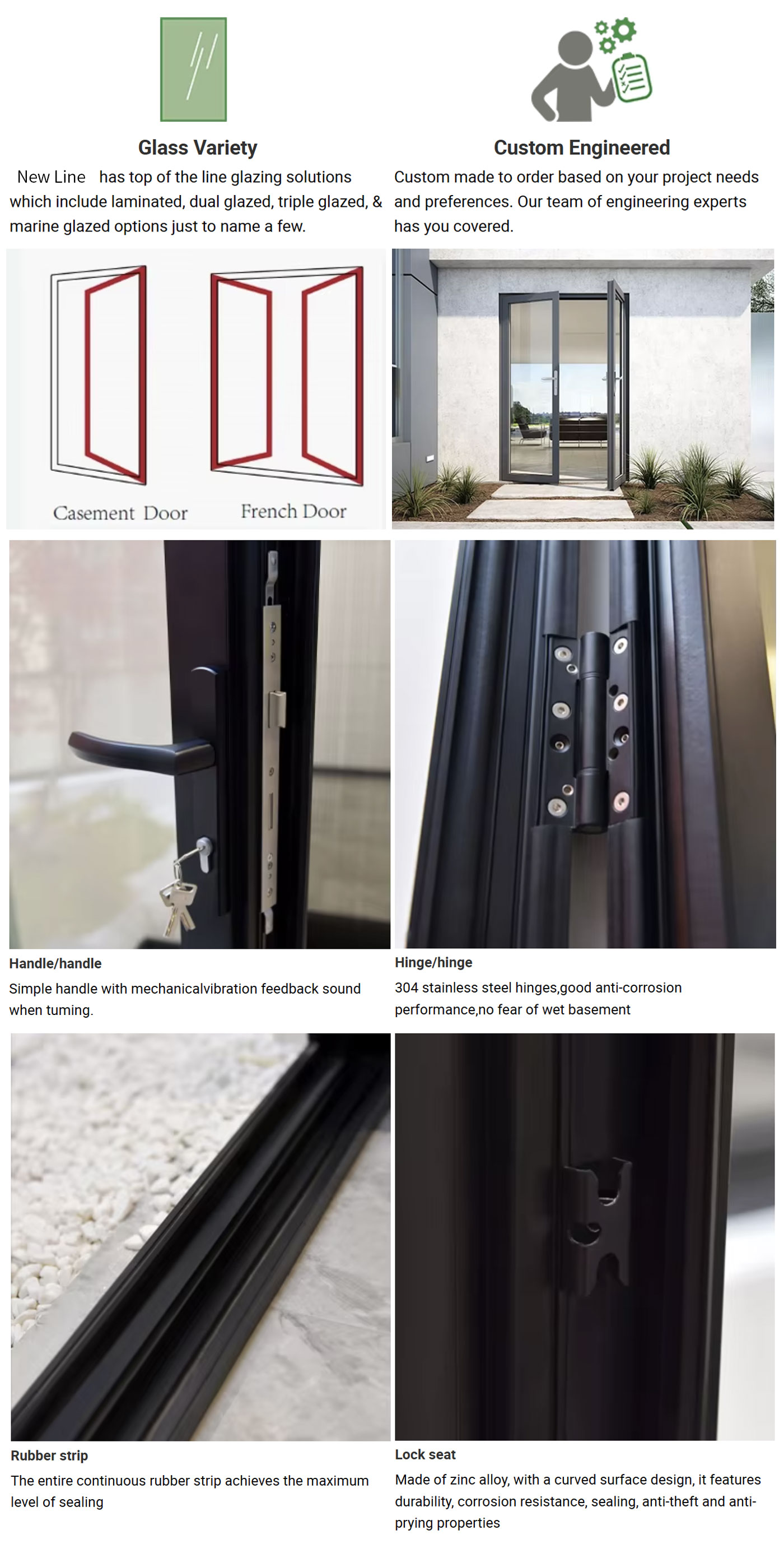 Modern Aluminum Alloy Frosted Glass Interior Waterproof Thermal Insulated Swing Door for Toilet Bathroom