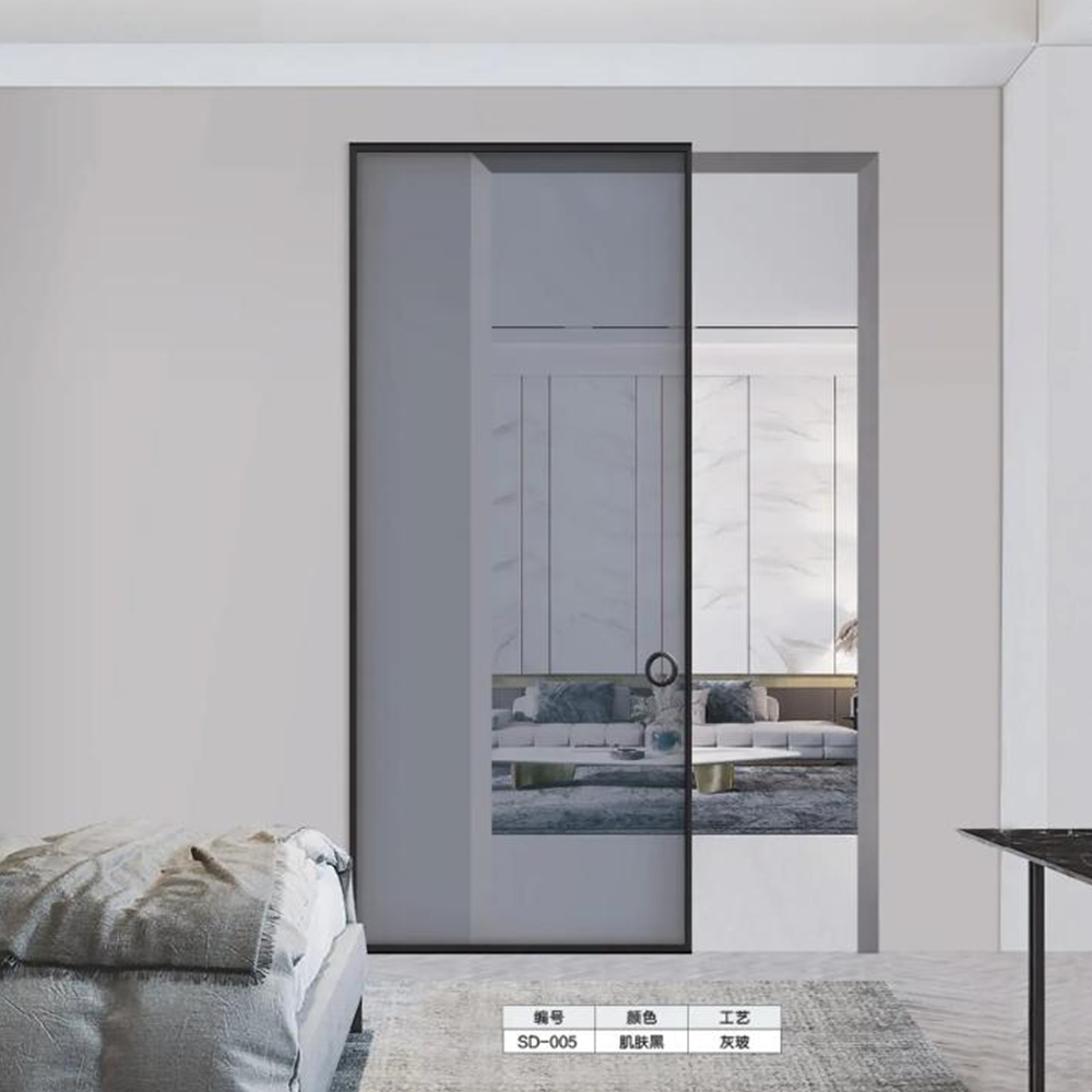 Modern Crittall Style Aluminum Sliding Door Black Frame Industrial Grid Design Double Glazed Thermal Insulation Interior Patio