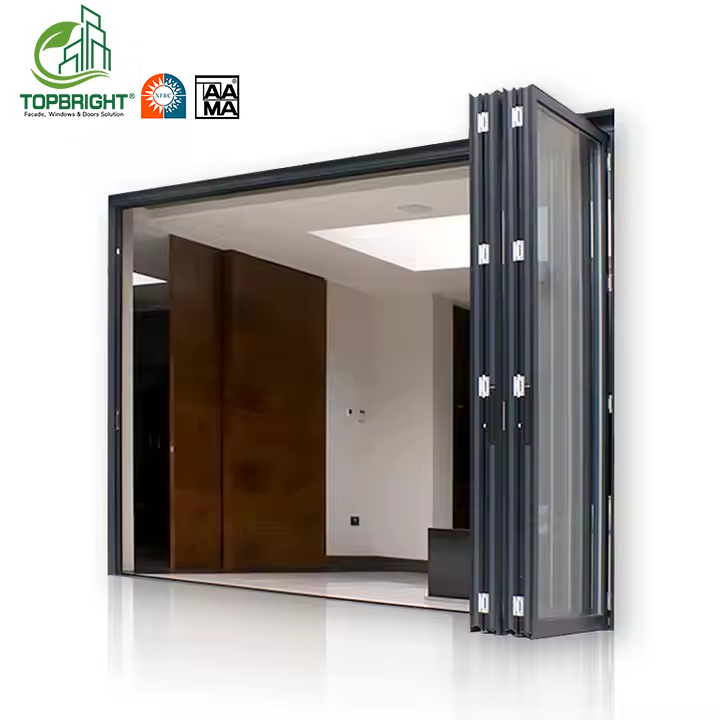 Front Entry Exterior Bi Fold Sliding Doors Interior Patio Door System Design Waterproof Glass Foldable Aluminum Folding Doors