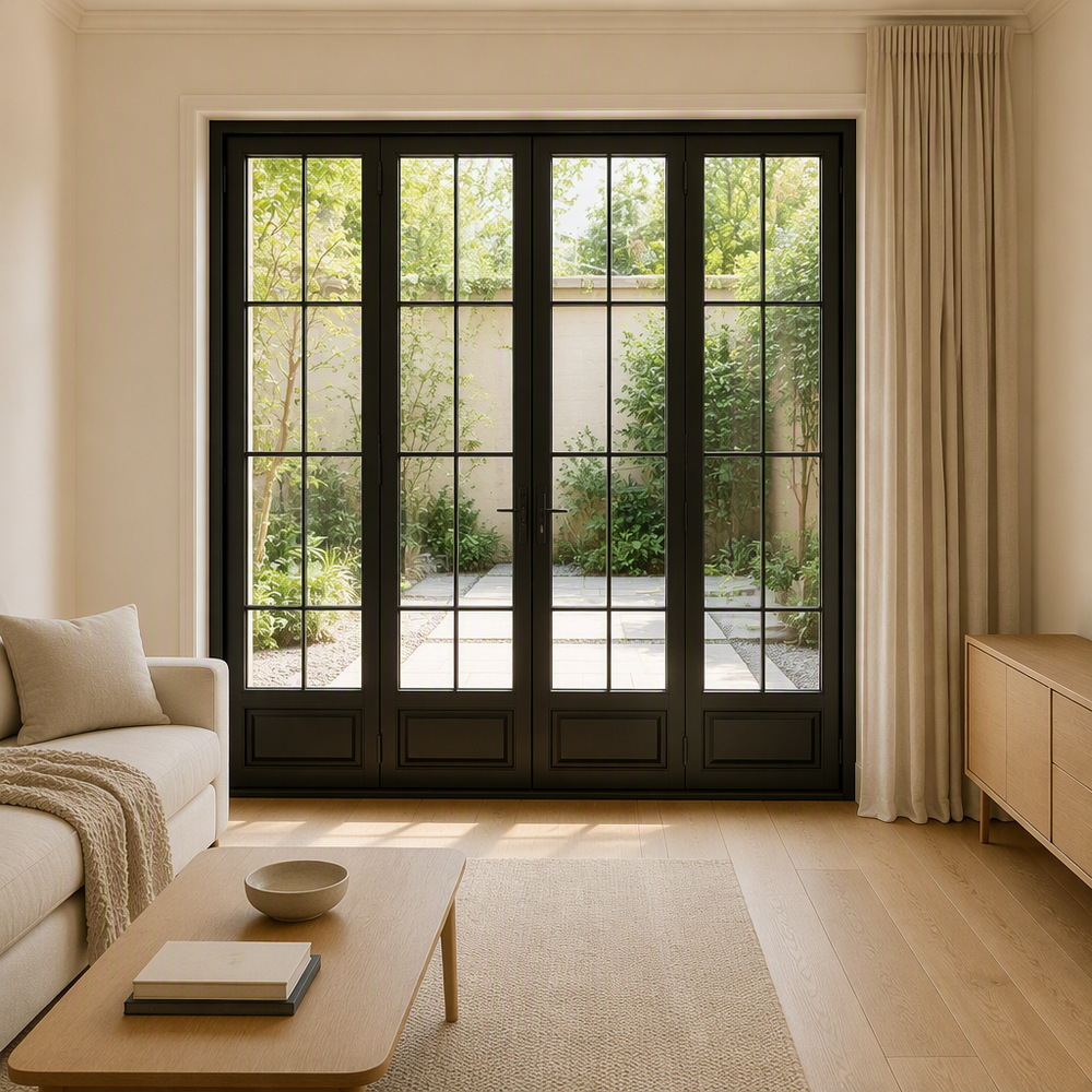European Style Slim Frame Aluminum Folding Patio Doors With Tempered Glass Soundproof For Interior &amp; Living Room Use