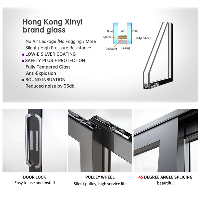 EOKO NFRC Aluminum Sliding Door Triple Glazed Low-E Thermal Break Lift-and-slide Aluminum Sliding Glass Doors for Luxury Villa