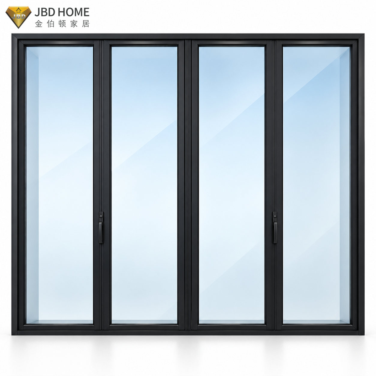 NFRC Certified Aluminum Bifold Door Modern Black Frame Double Glazed Exterior Folding Glass Patio System For Luxury Villas