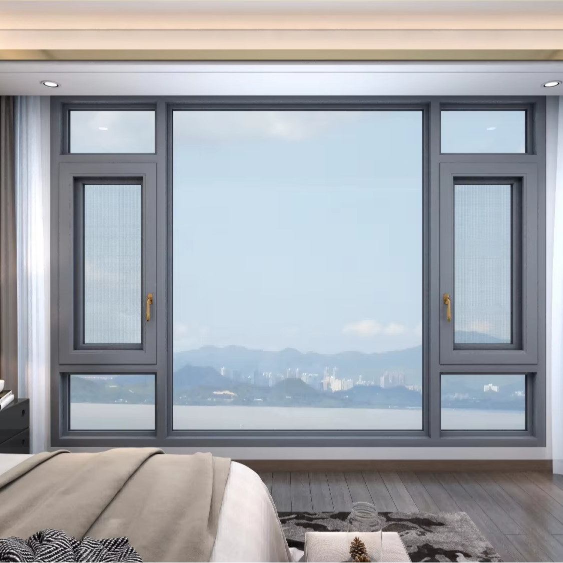 Kalaishi Factory Custom Impact Resistant Energy Efficient Modern Aluminum Double Tempered Glass Casement Windows