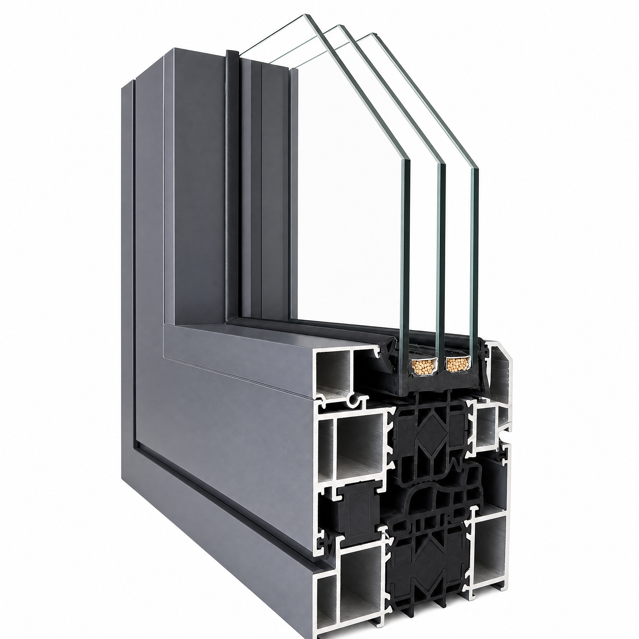 Replacement Modern Aluminum Bay Windows with Three Layer Glass and Stainless Steel Insect Screen for Villas and Kitchen